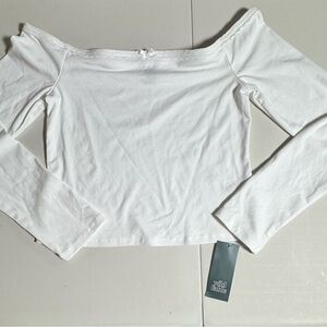 Wild Fable Off-the-Shoulder Long Sleeve Crop Top - White